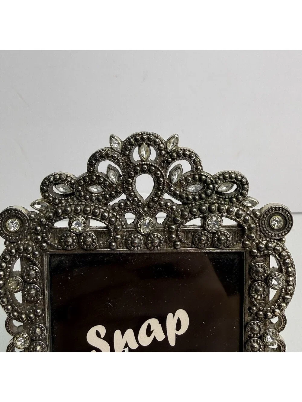 Vintage MICHAELS Silvertone Metal Rhinestone Photo Frame Holds 2.5X3.5